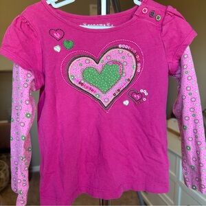 Sonoma Pink Long Sleeve Shirt with Green Heart Design